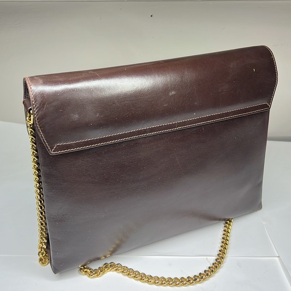 Gucci Vintage 1970’s Smooth Brown Leather Chain Shoulder Clutch Bag - Picture 8 of 14